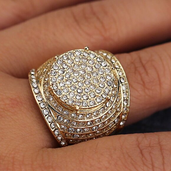 💍Noble Gold Plated Zircon Filled Fashion Chunky Luxury Ring for Men, UNVN12240 - Picture 9 of 9